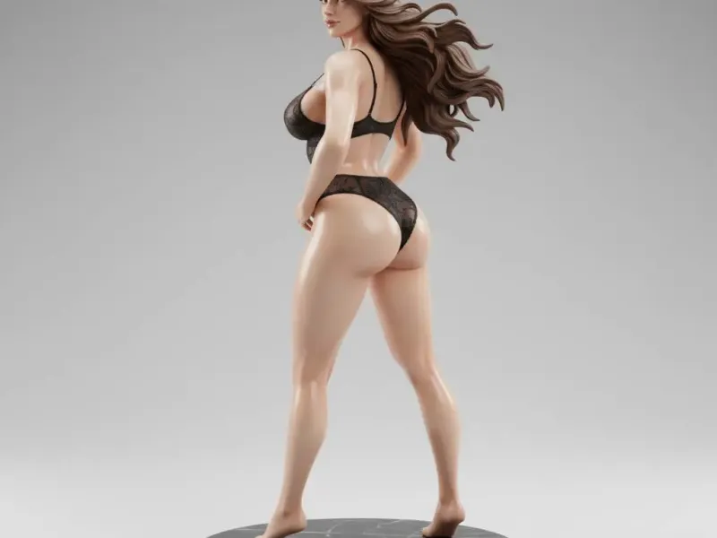 Black Lace Lingerie Pin-Up Figurine Over Shoulder Glam Pose
