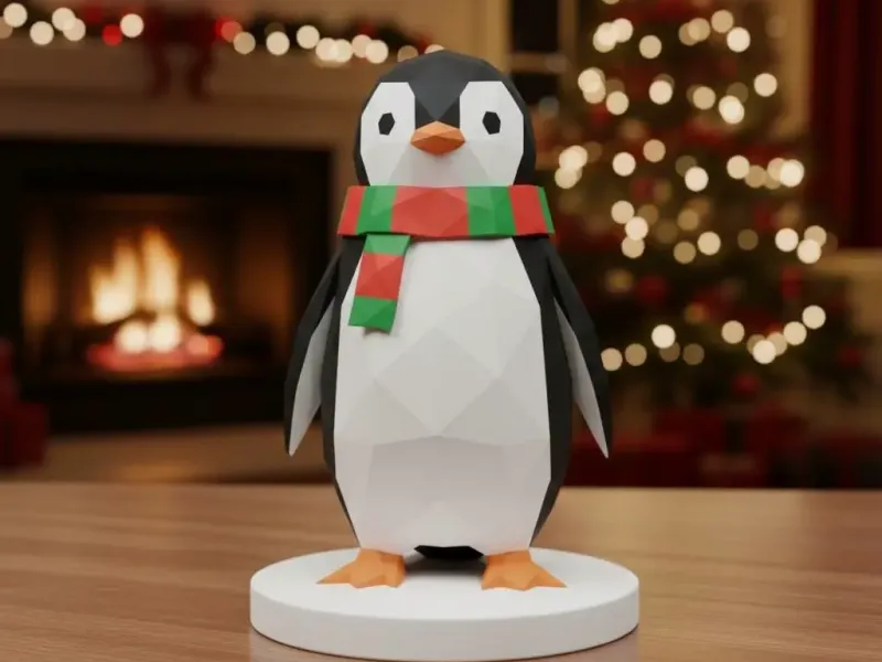 Christmas penguin with scarf low poly
