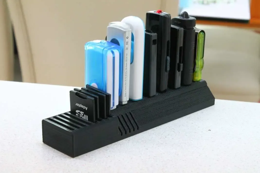 USB and SD card holder for wide USB sticks