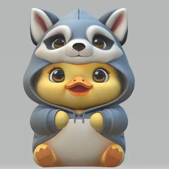 Cute duck wearing fox hood