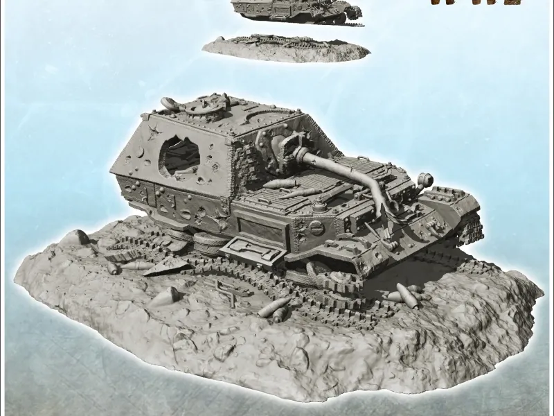 Carcassa di carro armato Ferdinand - Diaroma del terreno della Seconda Guerra Mondiale