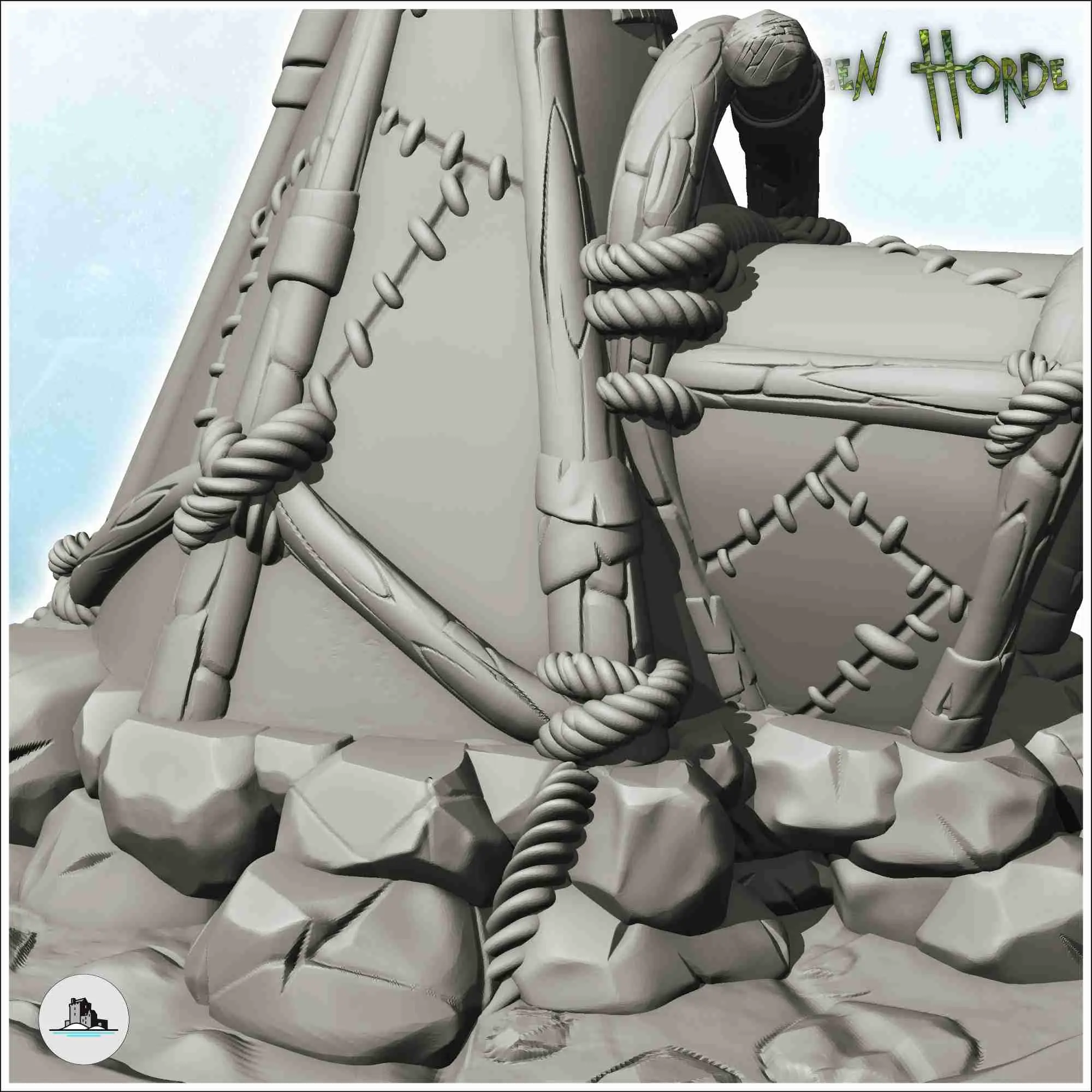 Orc canvas tent with flag on base (8) - miniatures warhammer
