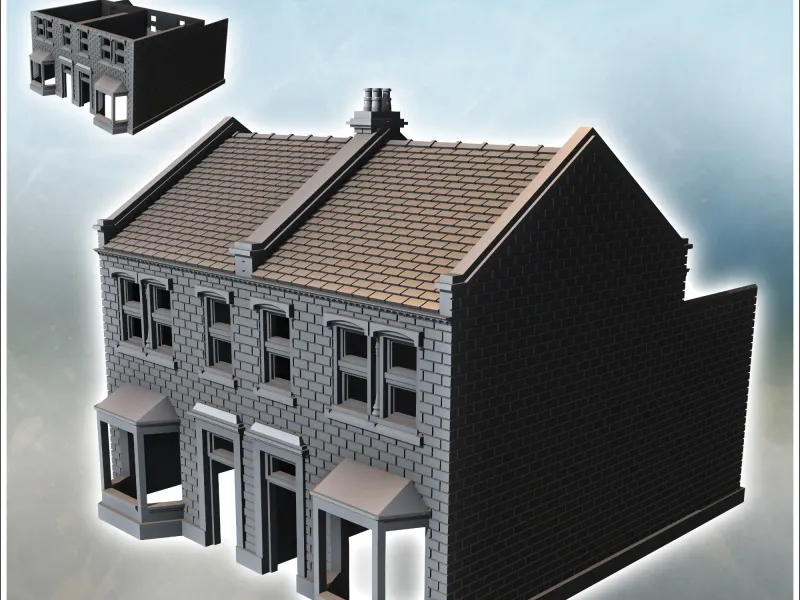 European houses with double bay windows and rear walls (inta