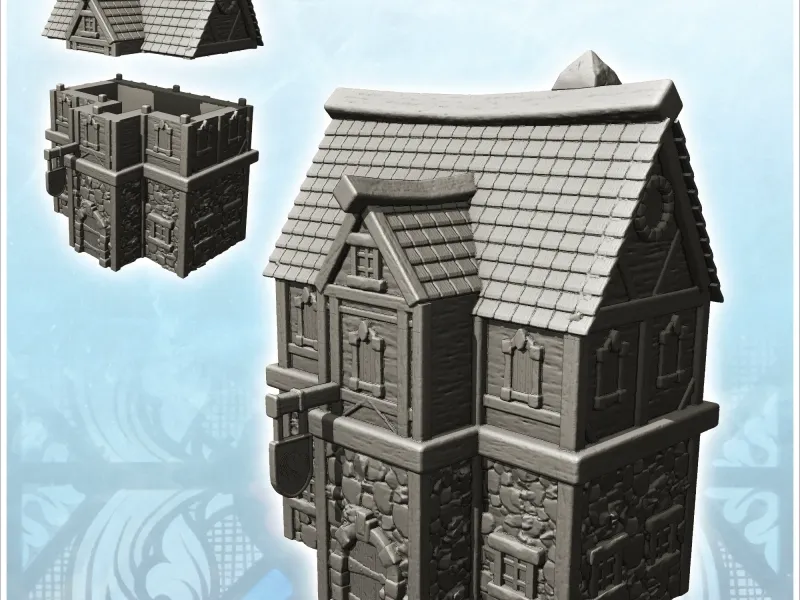 Magasin médiéval avec soubassement et étage en pierre (8) - miniatures w