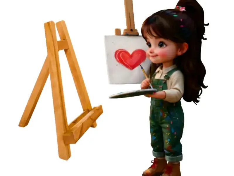 Artist Girl & Wood Easel 