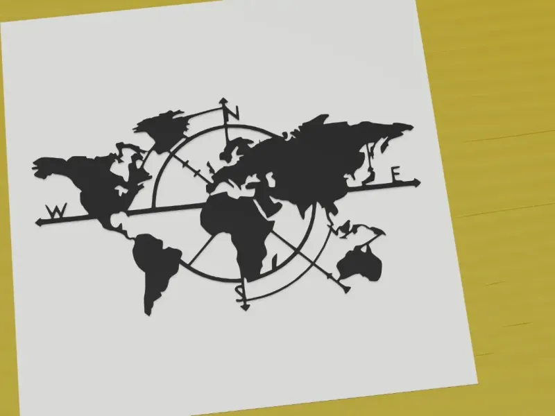 World map compass silhouette travel navigation design