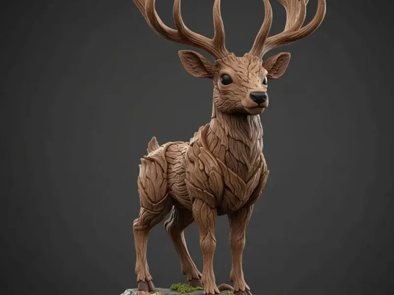 Wooden Forest Stag Figurine – Fantasy Nature Sculpture