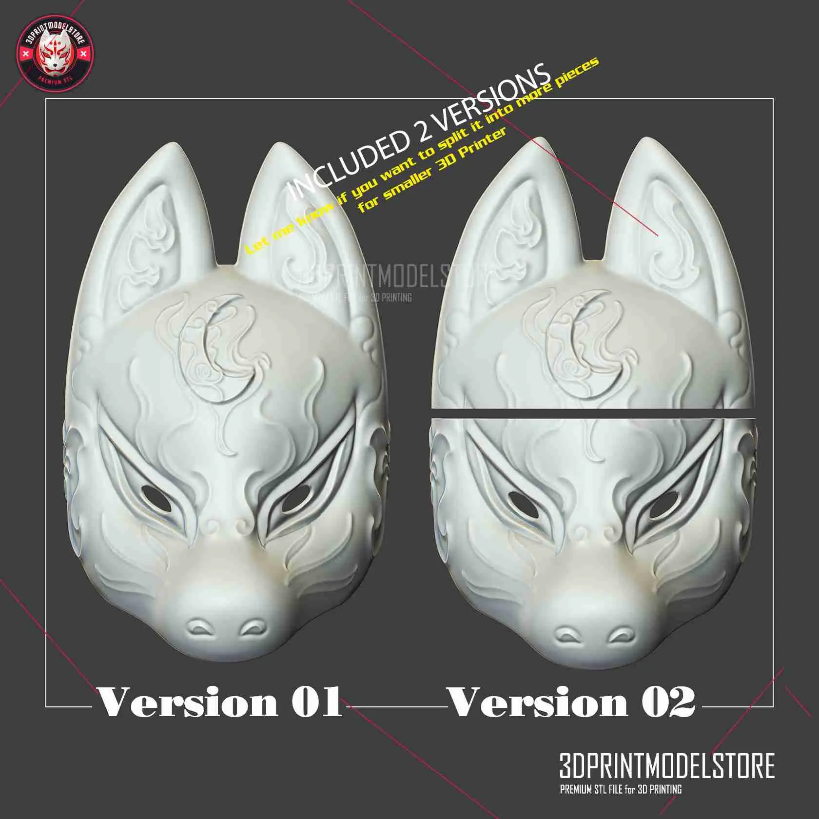 Japanese Kitsune Fox Mask - Oni Samurai Cosplay Halloween