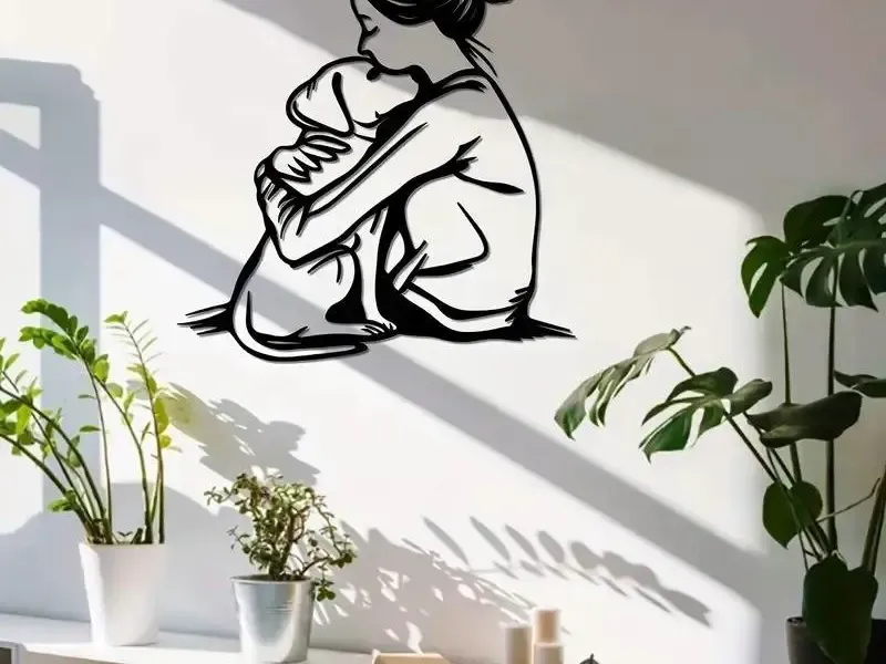 Woman Hugs Dog - Wall Decoration