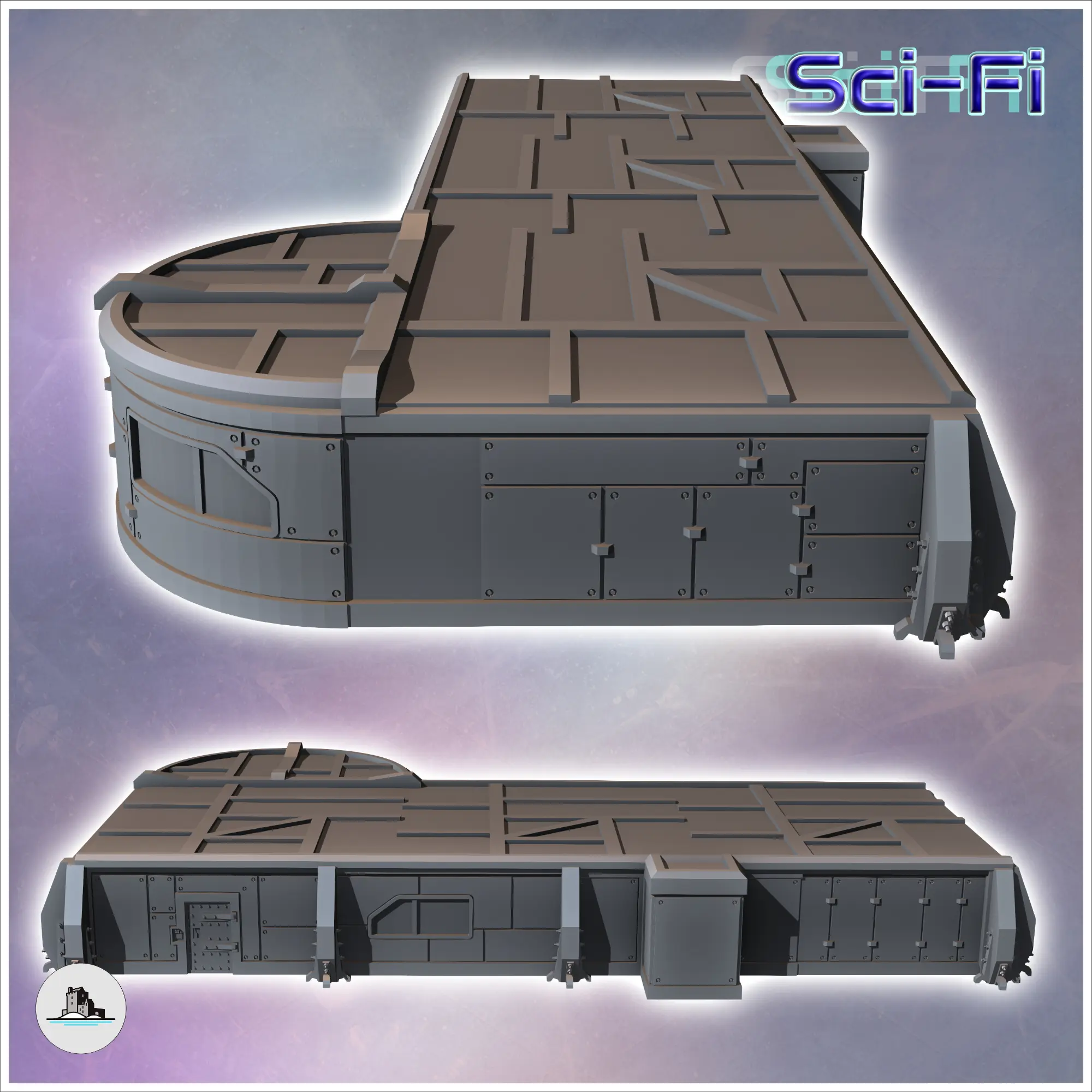 Modularer, futuristischer Sci-Fi-Bunker mit gemustertem Dach