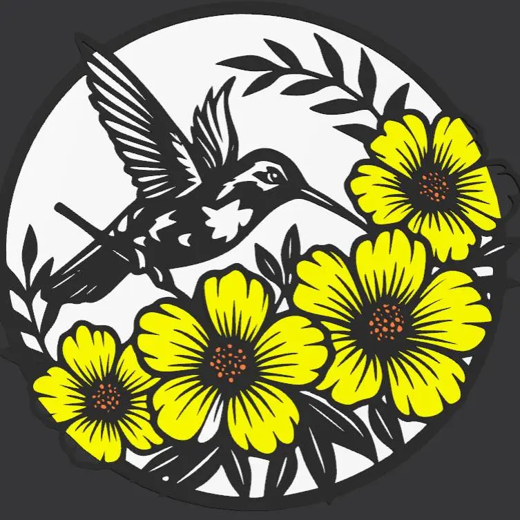 Humming Bird Yellow Flowers Wall Art