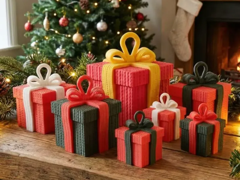 Christmas Gift Boxes – Festive Knitted-Style Decor