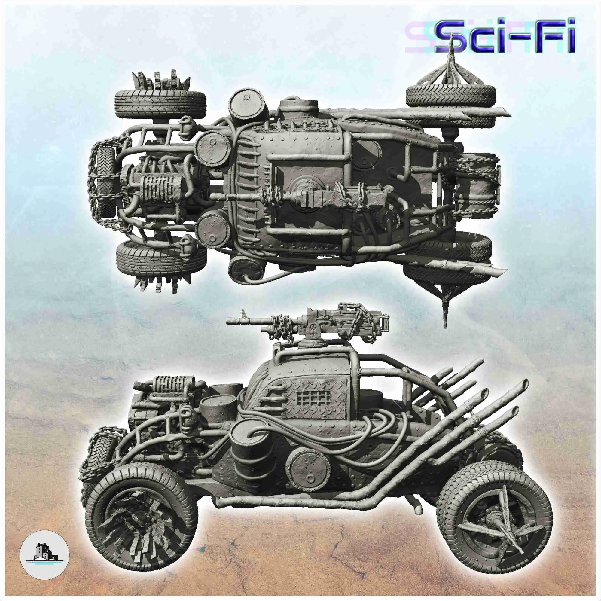 Post-apo four-wheeled light car with turreted weapon (12) -