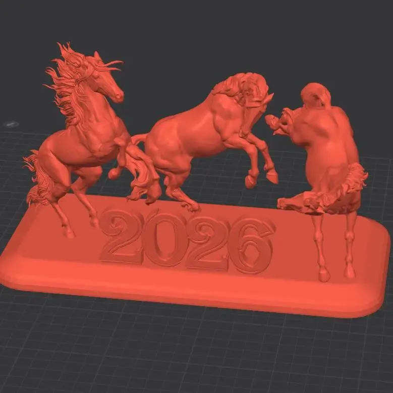 2026 Horse Sculpture – Three Playing Horses on Platform