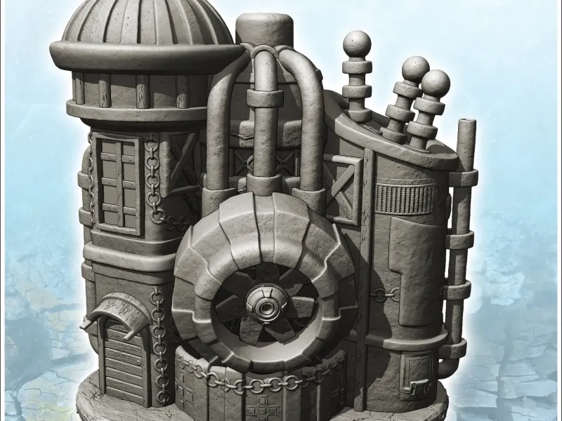 Steampunk house with tower and ion antennas (4) - miniatures