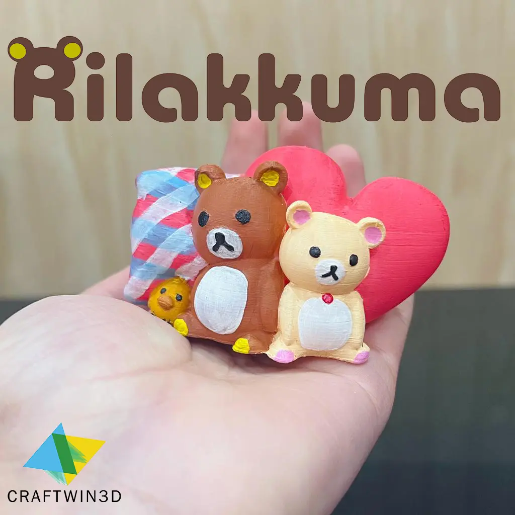 PRINT IN PLACE RILAKKUMA BEAR ON PILLOW AND HEART