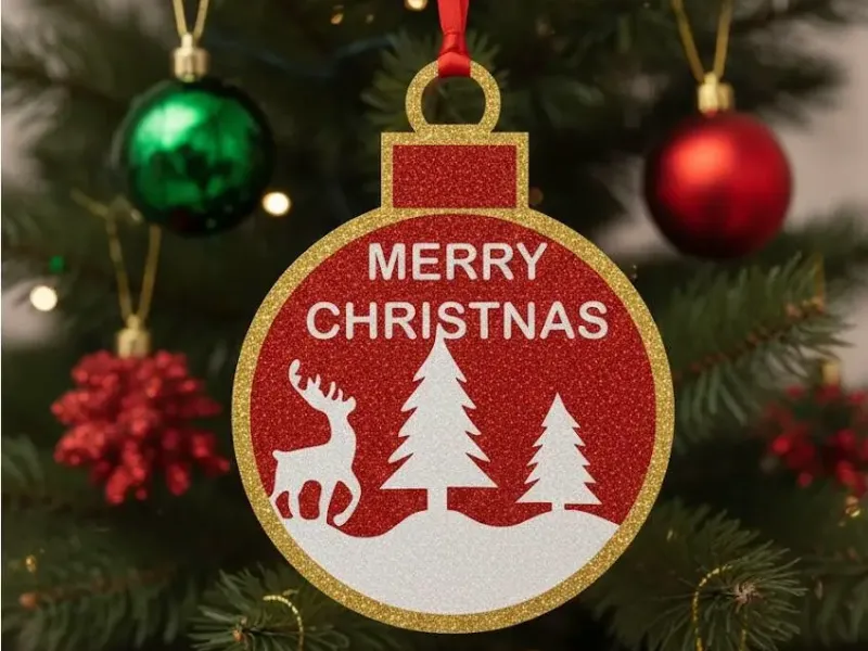 Layered 'Merry Christmas' Winter Scene Ornament