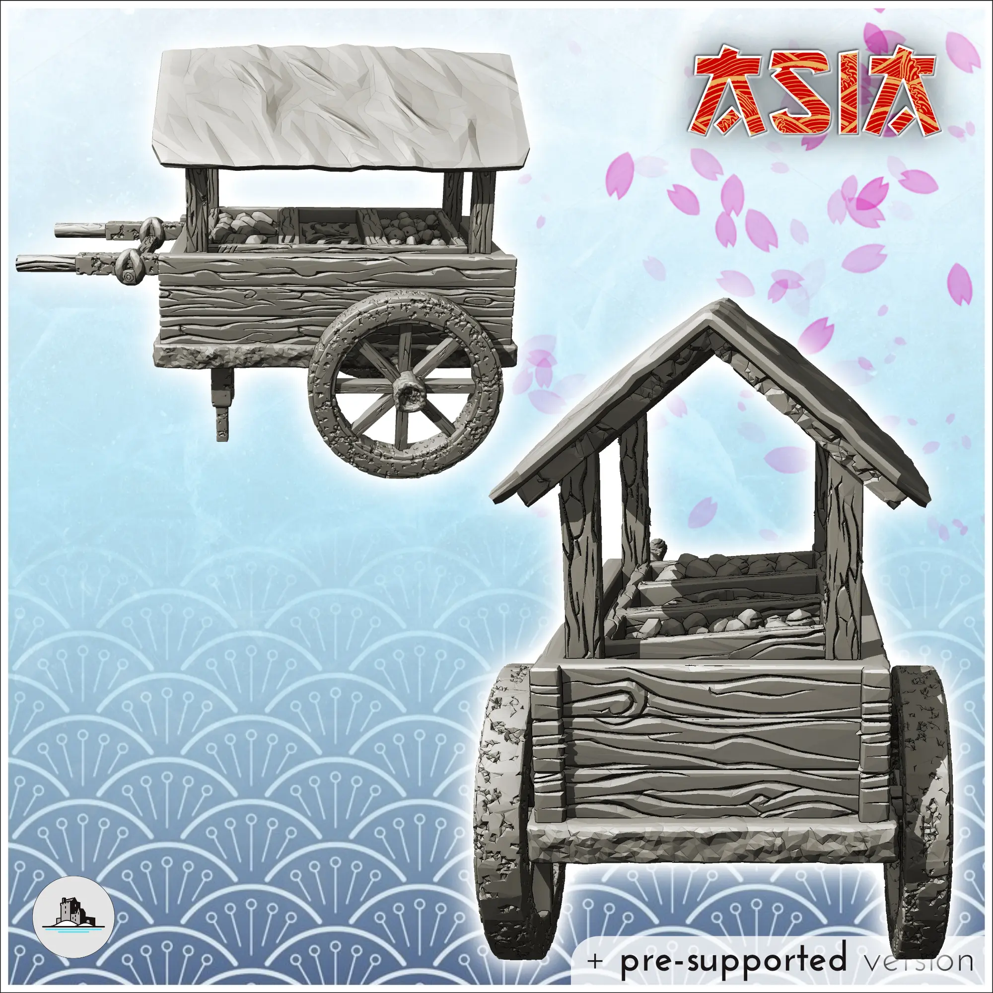 Two-wheeled medieval wooden cart with market stall (2) - min