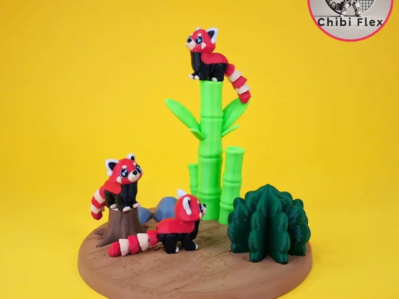 Flexi Baby Rotpanda & Diorama-Set | Version mit beweglichem Kopf In