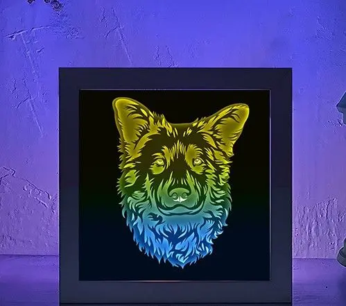 Testa di cane di pecora che guarda dritto light box