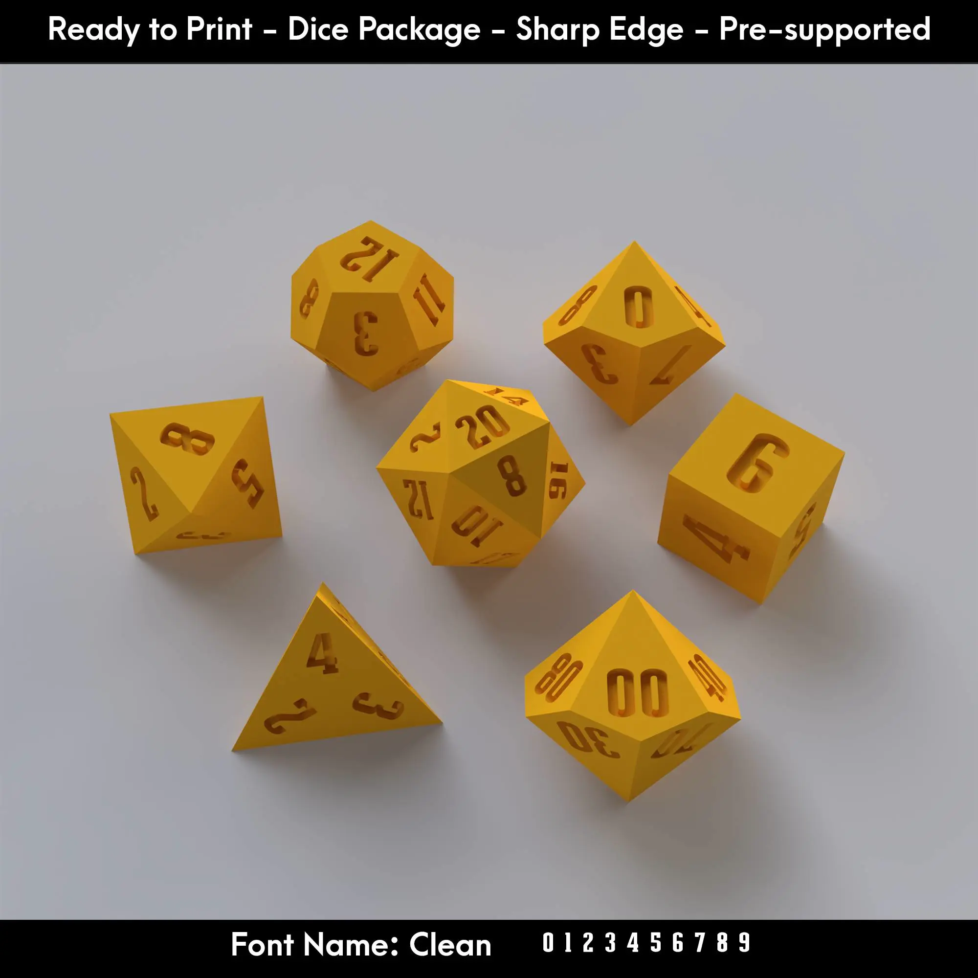 Dice Set – Ready to Print - 7 Piece Set –Clean font