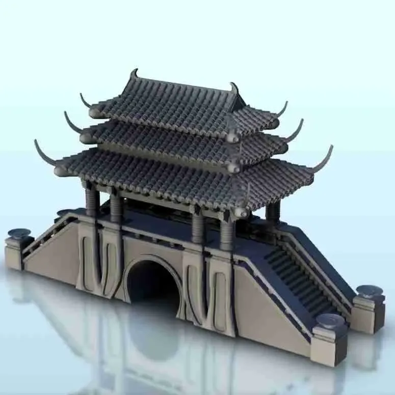 Asian bridge with three-story roof 9 - Japan China Korea Vie
