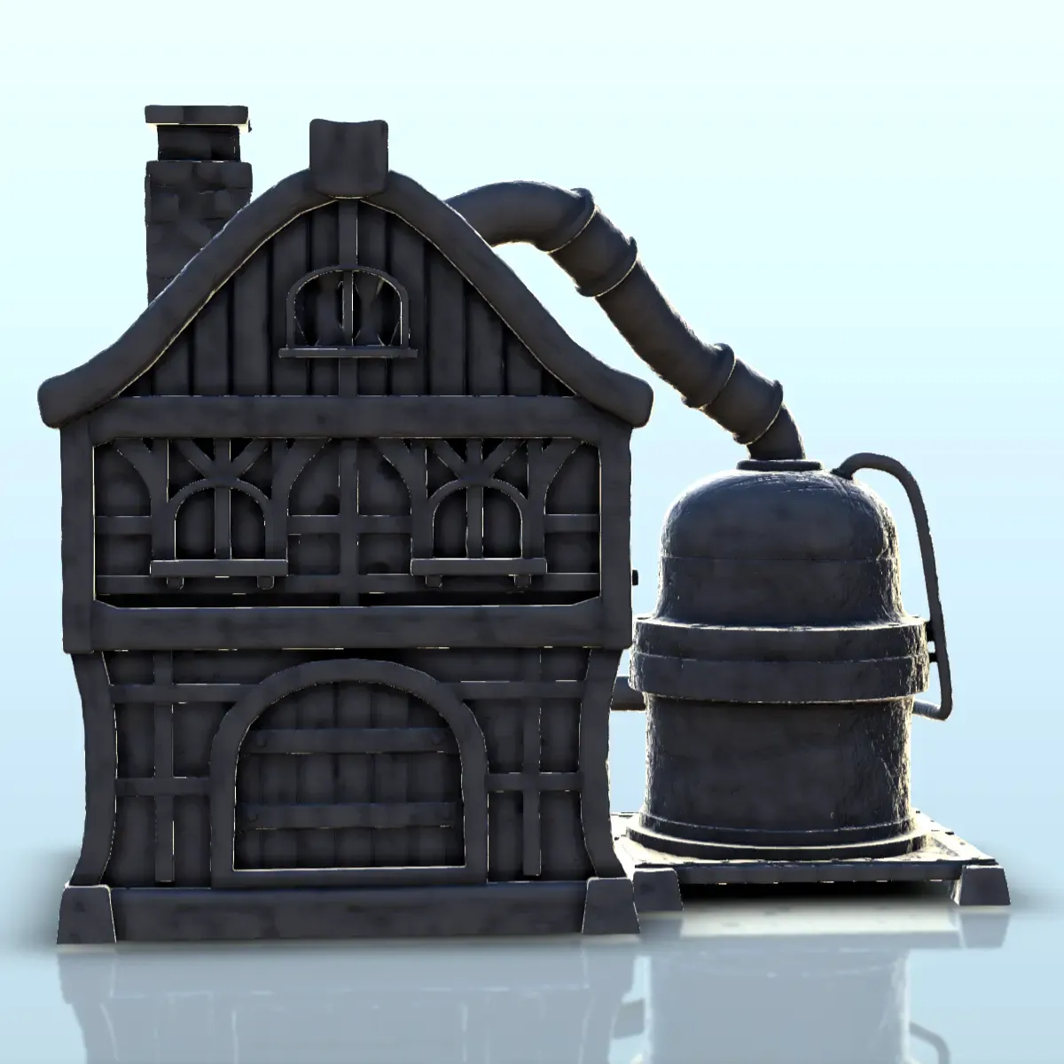 Fantasy alchemist house with cistern and pipes (7) - miniatu