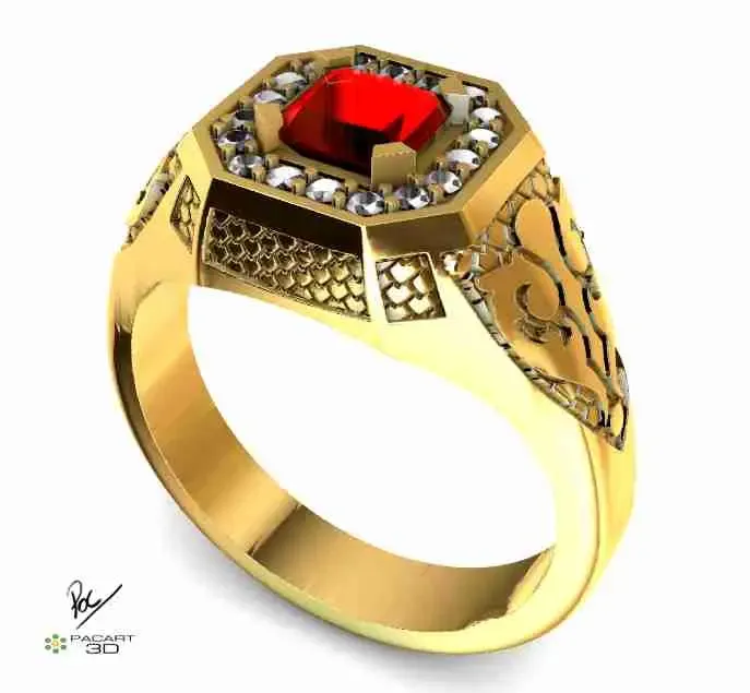 Кольцо с витиеватыми драгоценными камнями и кожей для мужчин 3D печать модели