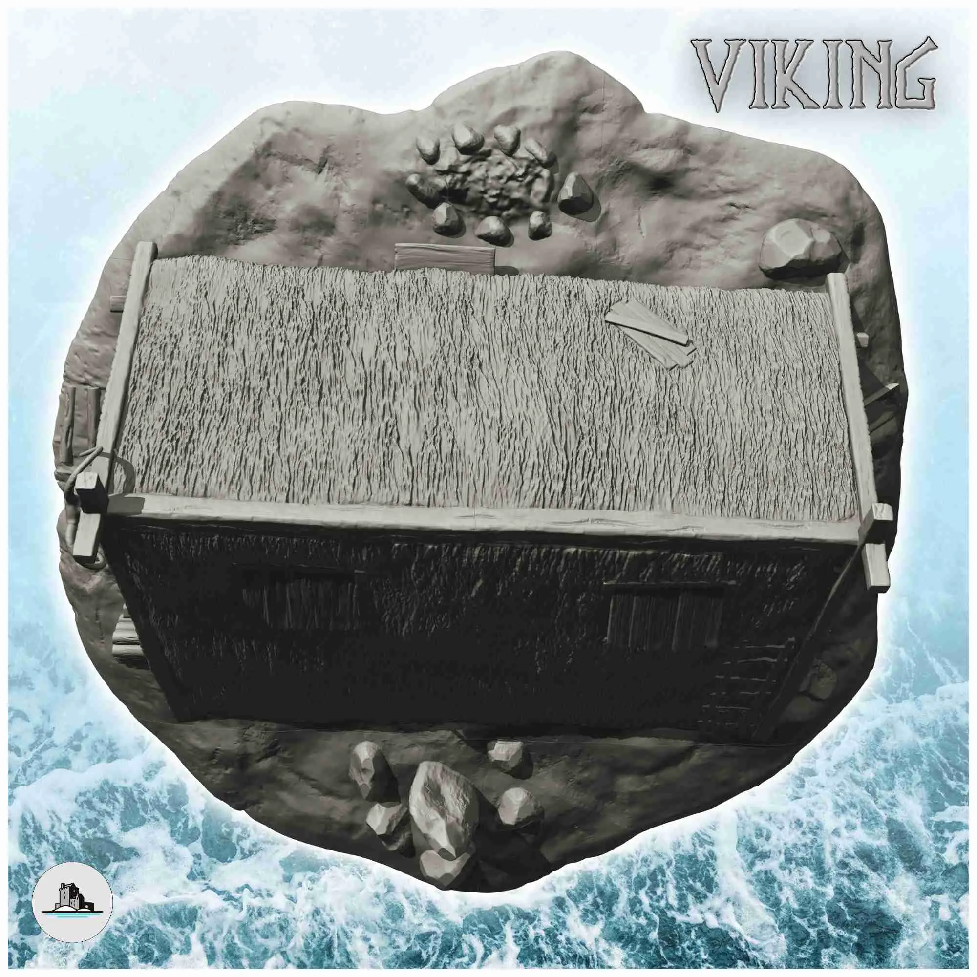 Viking house with sloping roof and ram's head (13) - scenery