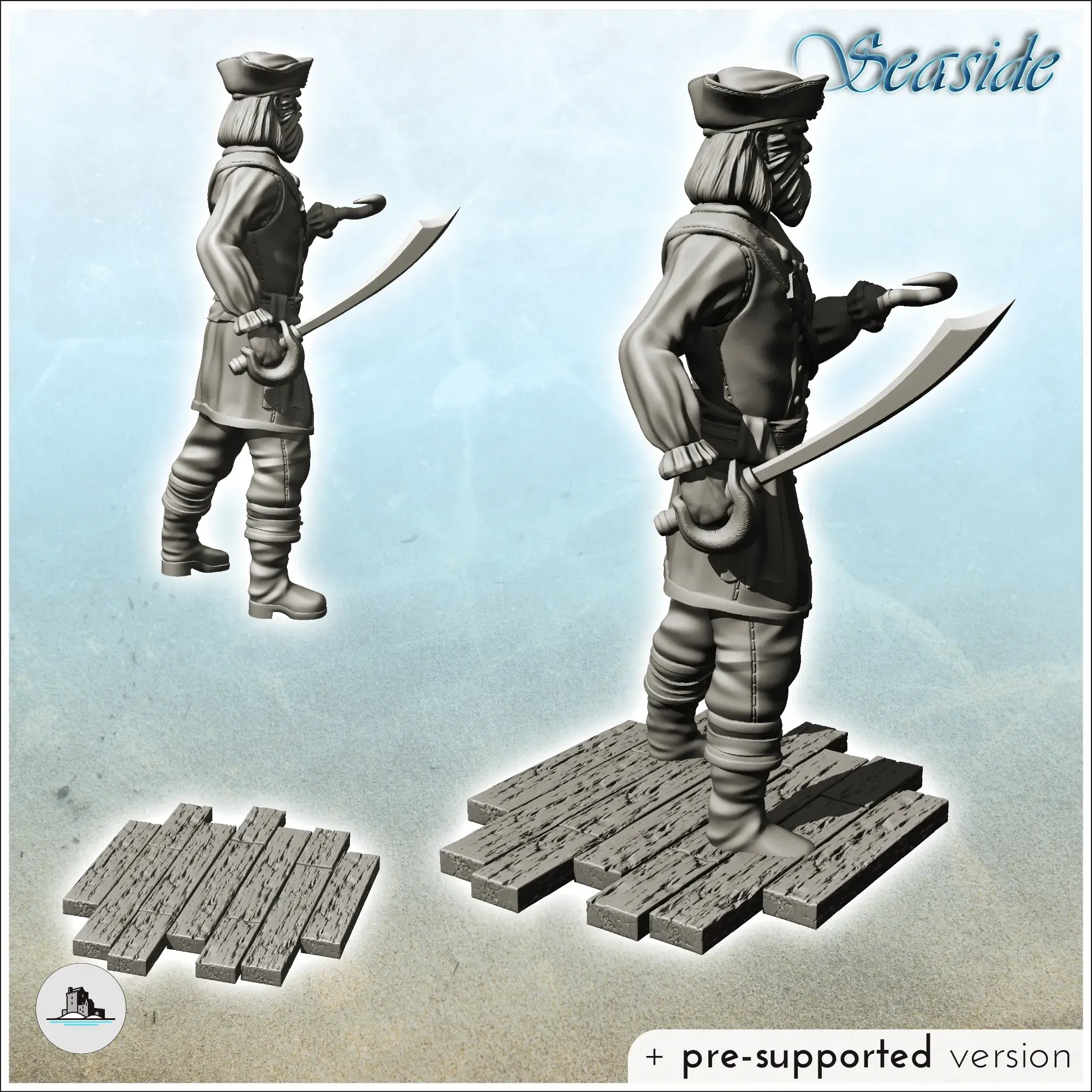Pirate captain with hook and eye with sword - figure mini