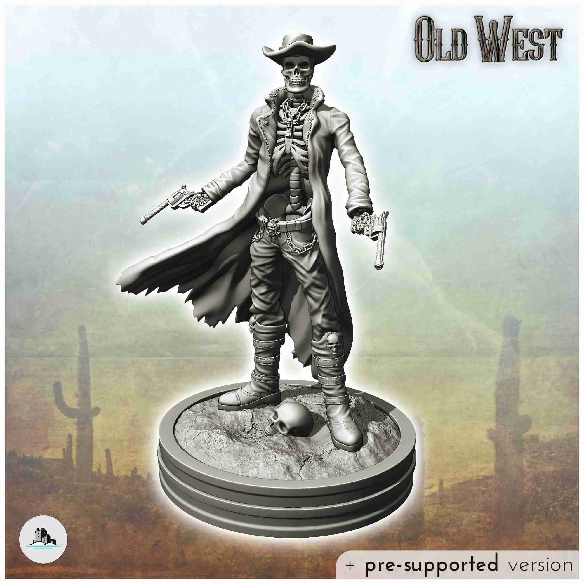 Skeleton cowboy with skull and two revolvers (10) - Old West