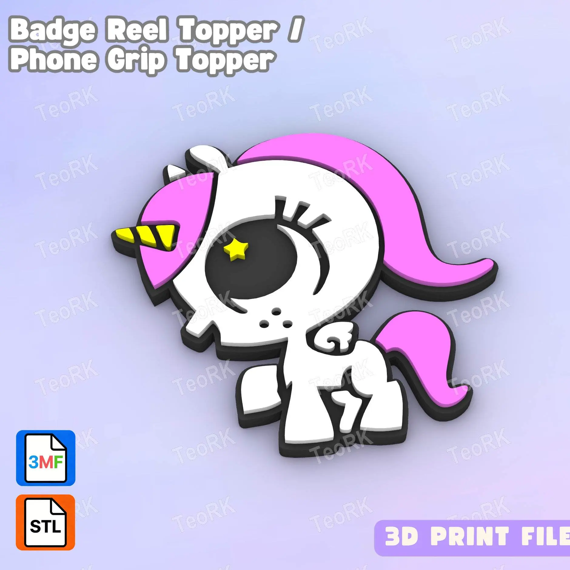 Badge Reel Topper Flat Back Cute Kawaii Unicorn