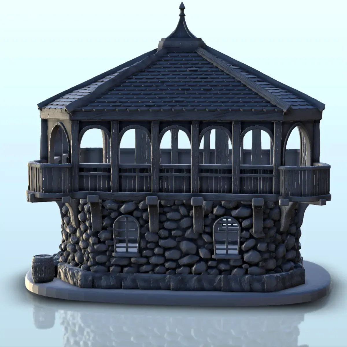 Fancy stone tower with wooden floor and pointed roof (8) - m
