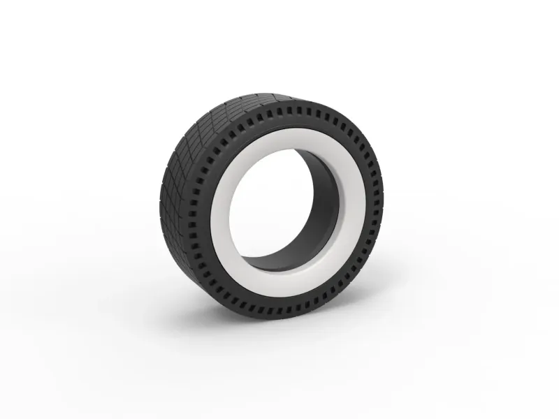 Whitewall rear tire of vintage dragster V7 Scale 1:25