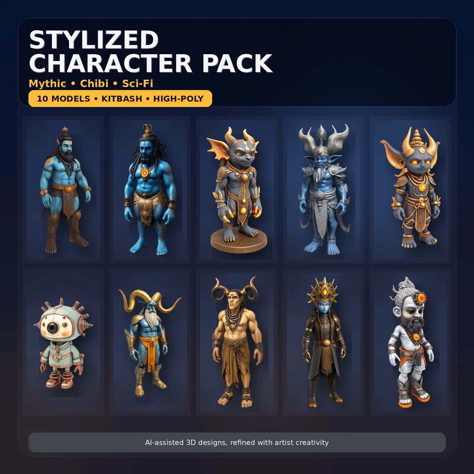 Stylized Mythic Character Pack – High-Poly Collection