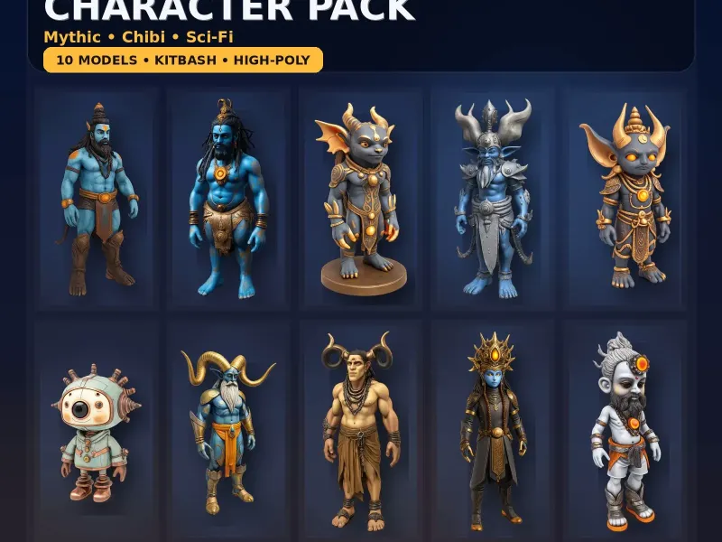 Stylized Mythic Character Pack – High-Poly Collection