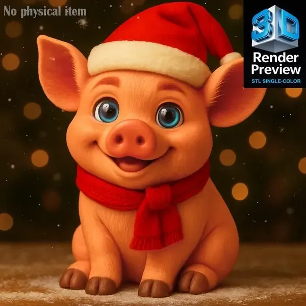 Cute Christmas Pig Figurine STL | Santa Pig 3D Print Model |
