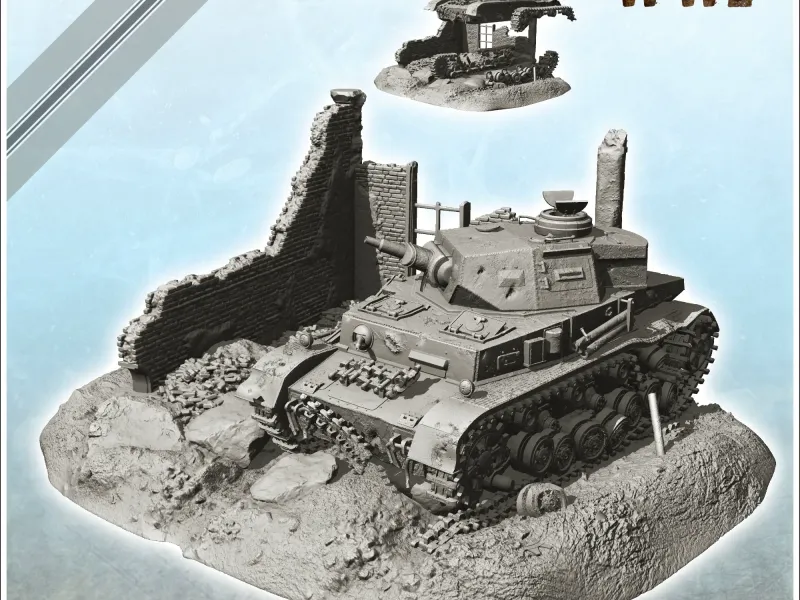 Carcassa di Panzer IV Ausf. F1 in rovina - miniature