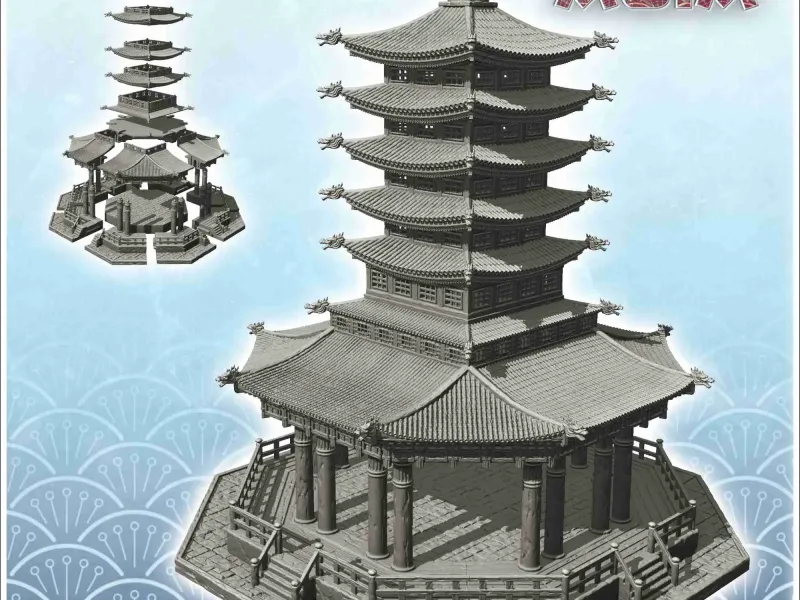 Asian pagoda with multiple floors on platform (30) - Japan