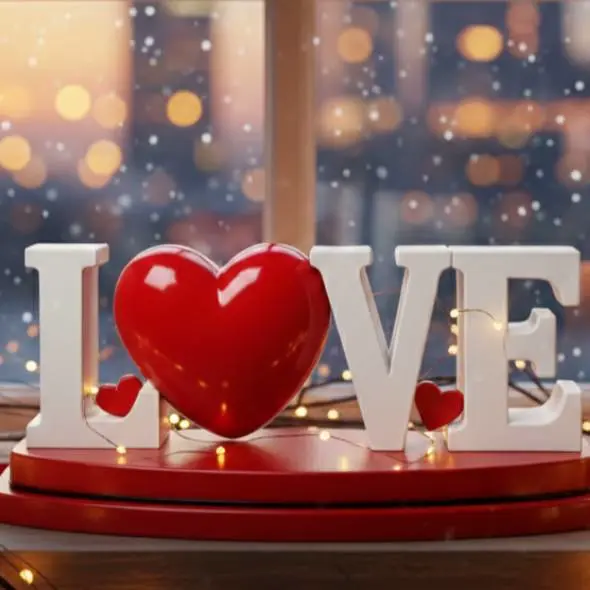 table sculpture with a "LOVE" heart