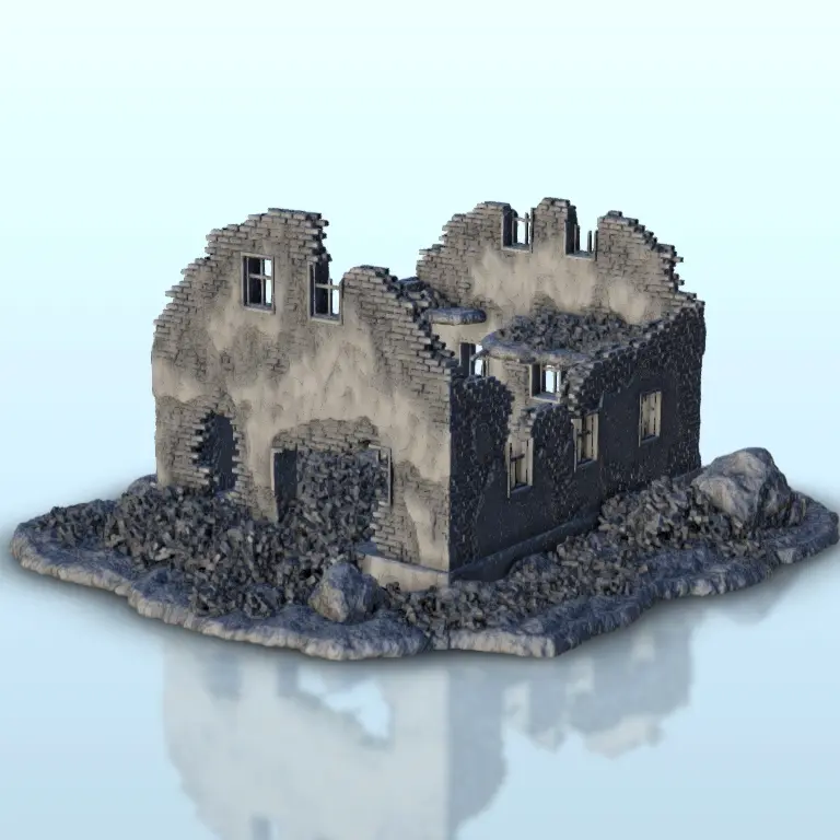 Ruined building 8 - WW2 Terrain scenery diaroma