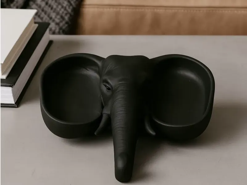 Elephant Spirit Tray – Matte Black Dual Bowl