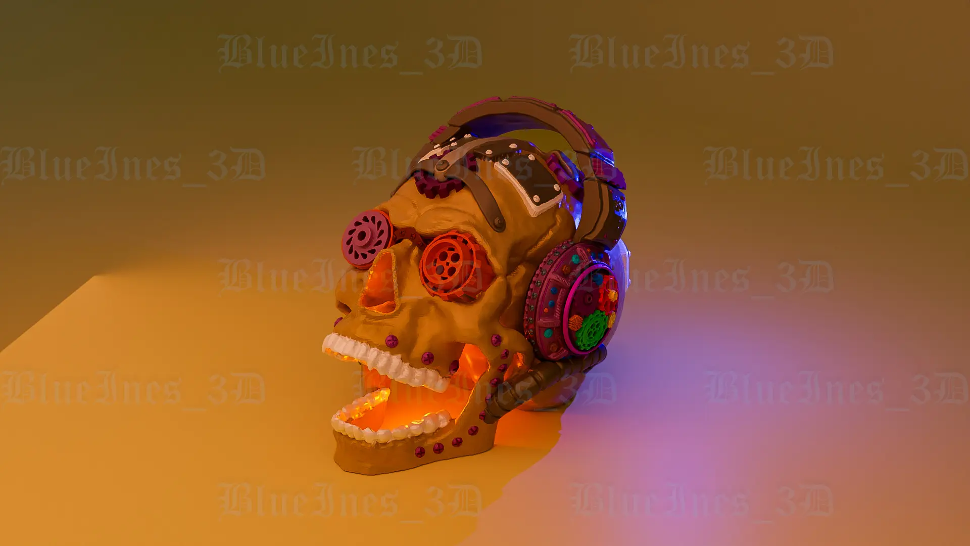 STEAMPUNK SKULL WITH HEADPHONES
