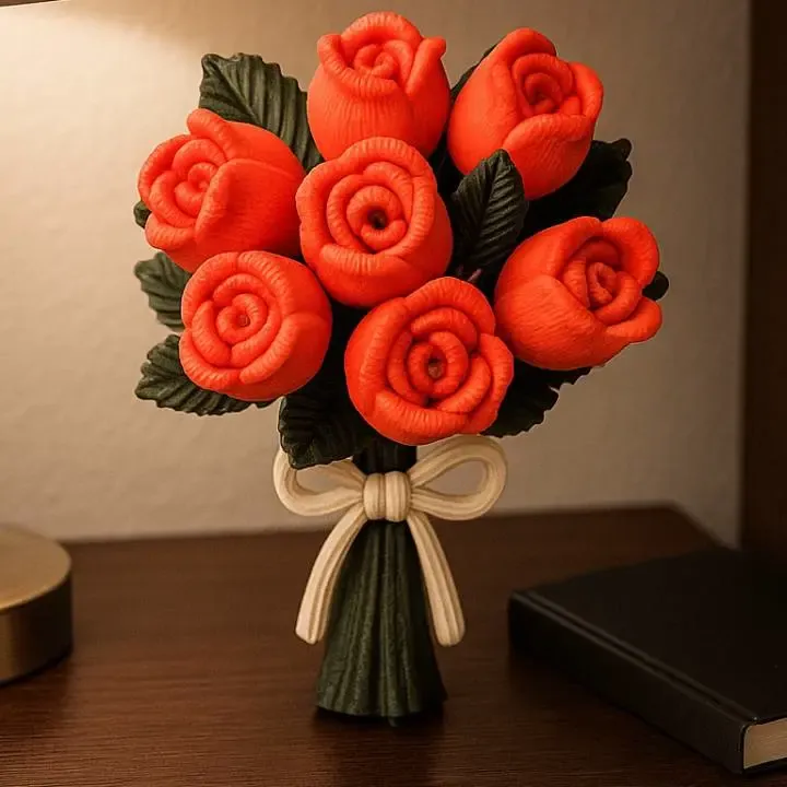 Knitted Rose Bouquet Sculpture - Nightstand Decor