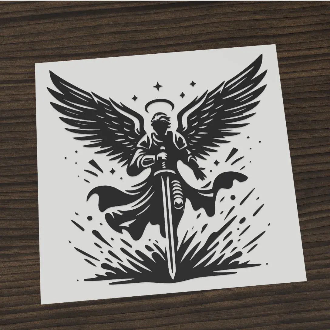 Angel warrior silhouette sword stencil