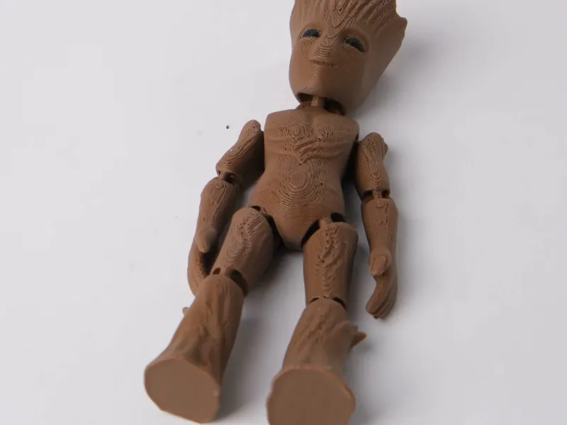 Articulated Groot Action Figure with Wood Texture