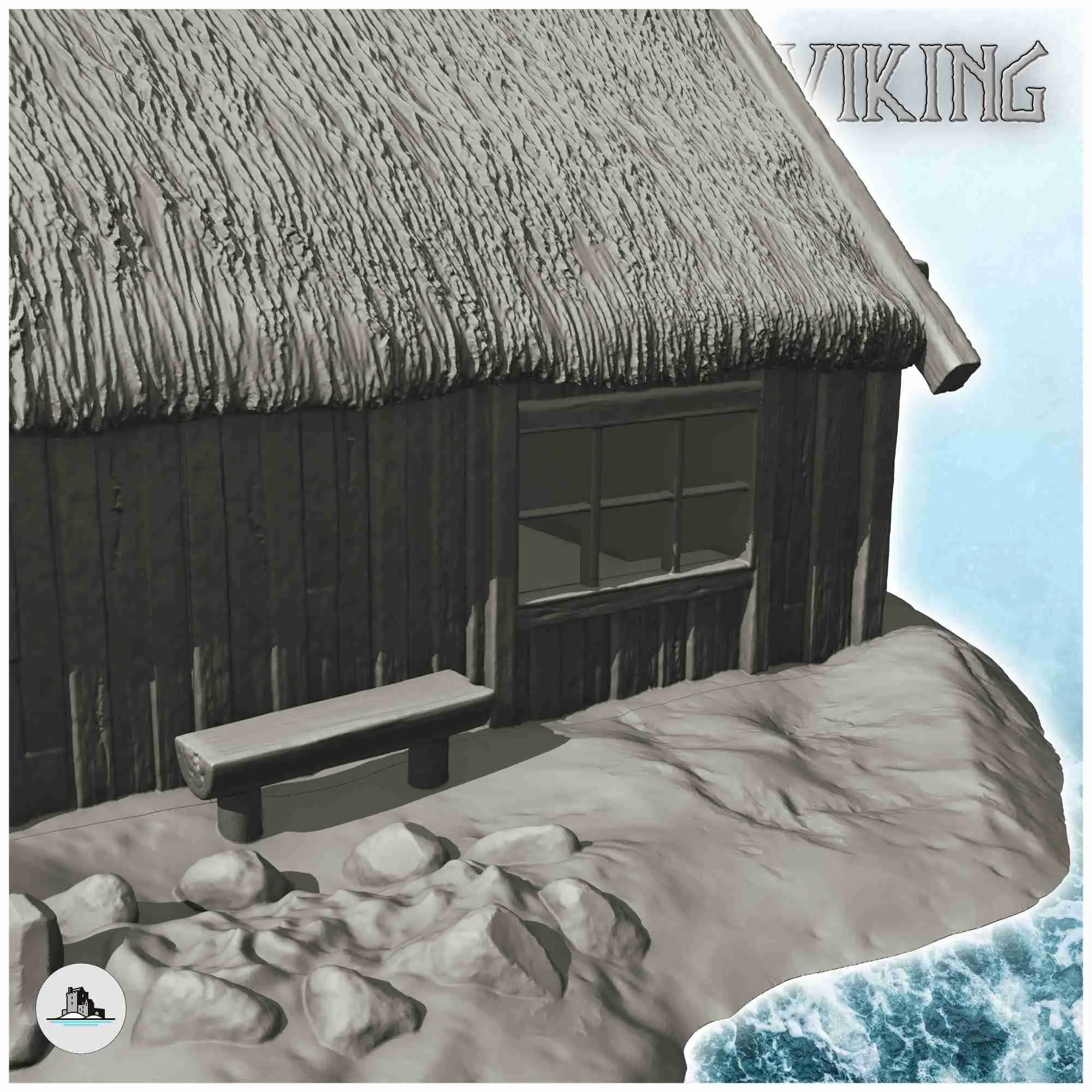 Viking house with sloping roof and ram's head (13) - scenery