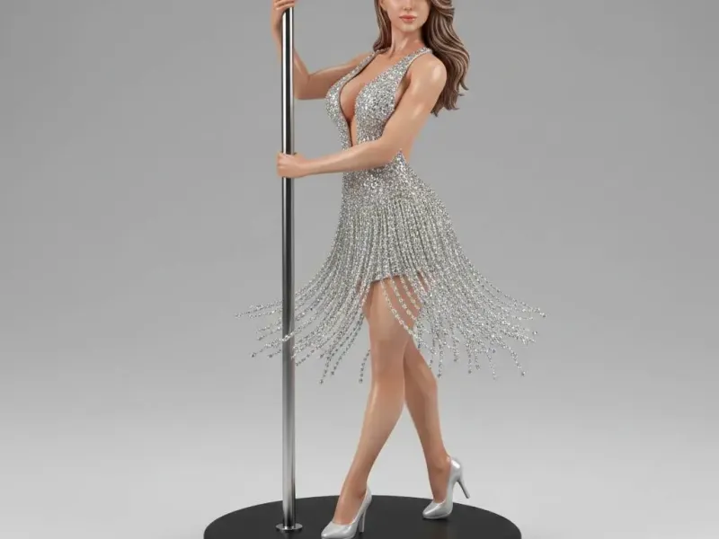Diamond Nights – Silver Fringe Showgirl Pole Dancer Figurine