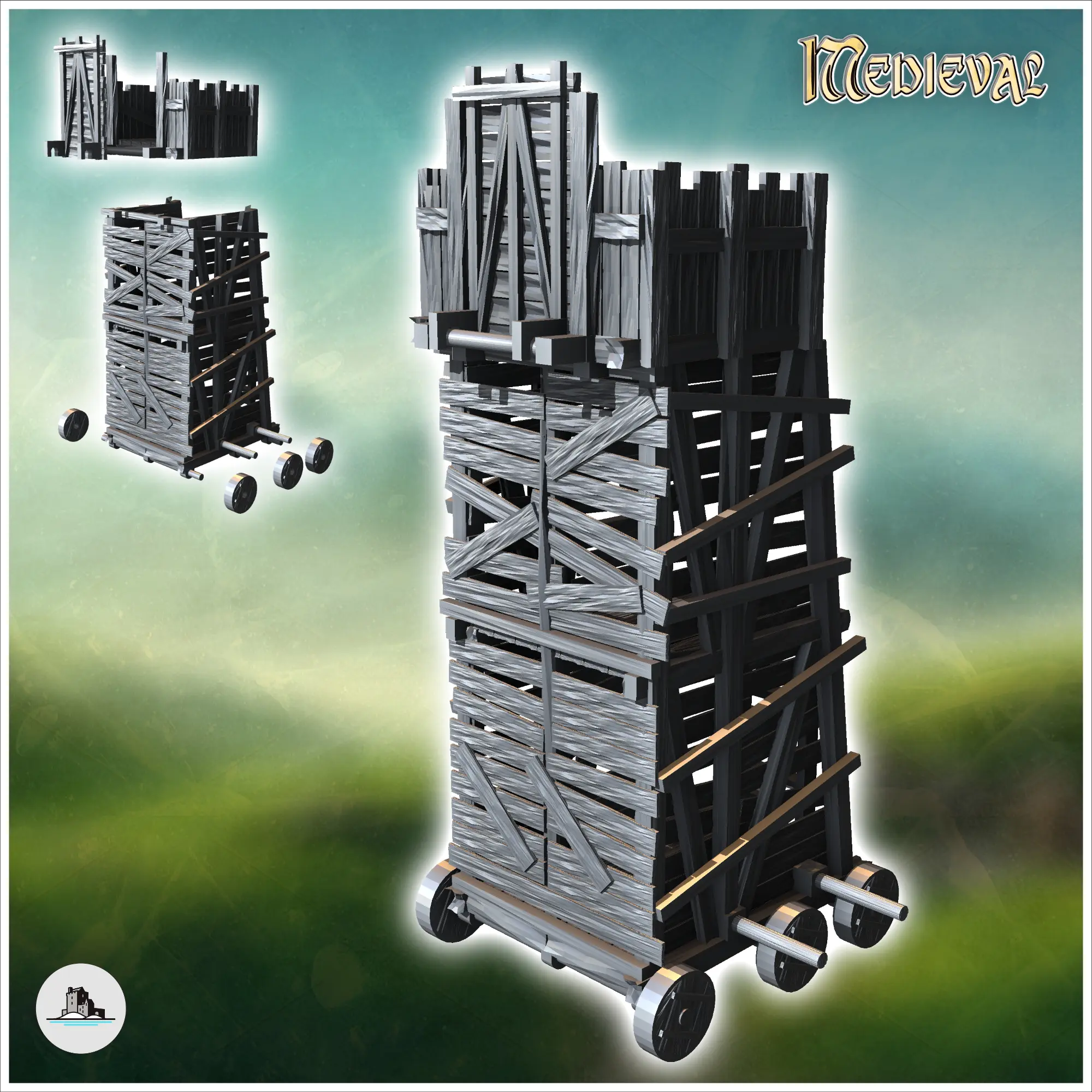 Six-wheeled wooden plank siege tower (3) - miniatures warham