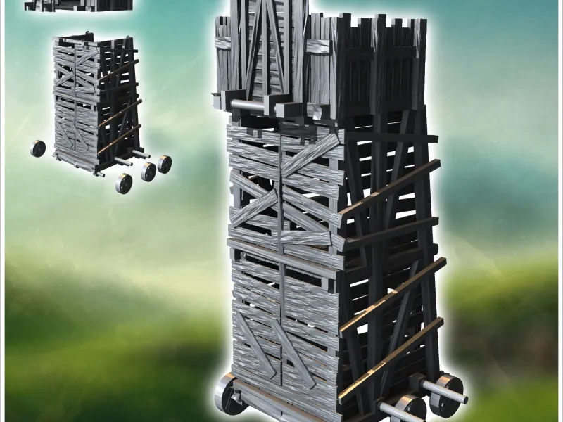 Sechsrädriger Belagerungsturm mit Holzplanken (3) - miniatures warham
